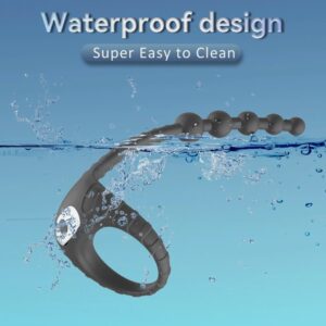 Premium Vibrating Ring Prostate Massager 10 Frequencies Wireless Remote Locking Black Anal Bead Design