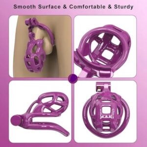 Purple Cobra Nano 3D Printed Bondage Chastity Device With Urethral Catheter with 5 Sizes Breathable Rings