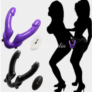 1st time India Strapless Strap On Double Ended Double Penetration Purple Dildo Lesbian Anal G-spot Vibrator