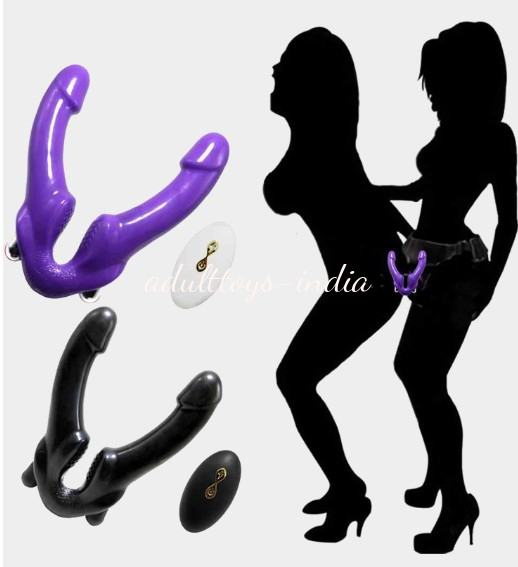 1st time India Strapless Strap On Double Ended Double Penetration Purple Dildo Lesbian Anal G-spot Vibrator - Image 2