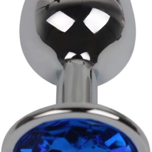 Unisex Steel Blue Jeweled Beginners Butt Plug Small Size