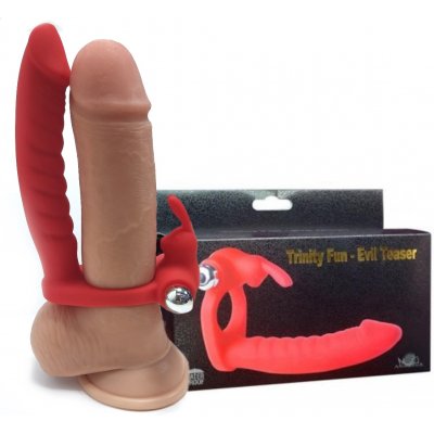 Trinity Fun Evil Teaser Red Cock Ring Vibrating Double Penetration Dildo - Image 4