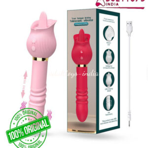 True Tongue Licking Telescopic Thrusting Rose Vibrator For Women