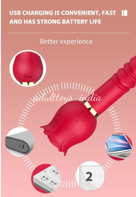 True Tongue Licking Telescopic Thrusting Rose Vibrator For Women - Image 5