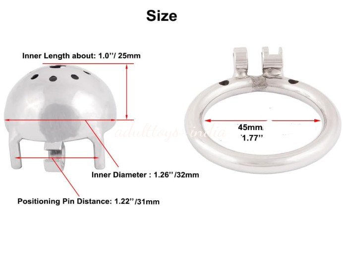 Metal Chastity Device Male Comfortable Virginity Lock Chastity Belt with Small Cage (1.77 inch / 45mm) - Image 6