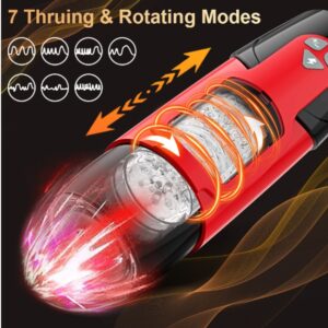 New Dark Knight Adjustable 3 Telescopic 7 Rotating Male Masturbator-Red