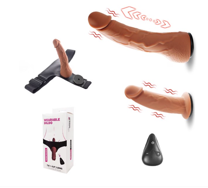 Silicone Harness Strap On Wearable Double Dildos with vibrating telescoping for lesbian Sex Toys - Image 2
