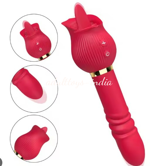 True Tongue Licking Telescopic Thrusting Rose Vibrator For Women - Image 4