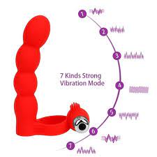 Red Trinity Fun -Lover's Beads Cock Ring Anal Beads Double Penetration Vibrator For Men