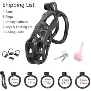 Maxi Black King Cobra 3D Printed Bondage Chastity Kit With Urethral 5 Sizes Breathable Rings