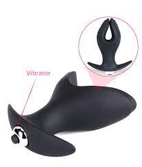 V Shape Black Vibration Anal Butt Plug Expander 2 Wings Unisex - Image 2