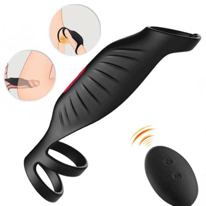 Black Powerful Vibrating Penis Sleeve Extender Cock Ring With Wireless Remote Control
