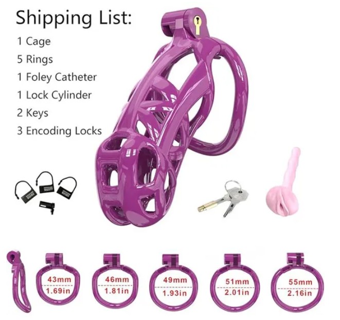 Maxi Purple King Cobra 3D Printed Chastity Kit With Pink Pussy Urethral Catheter - Image 7
