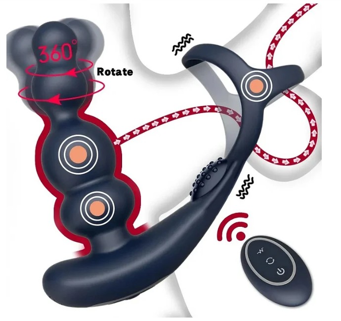 360 degree Rotation Black Silicone Butt Plug Prostate Massager Powerful Dual Motor Vibrator wireless Remote Control - Image 4