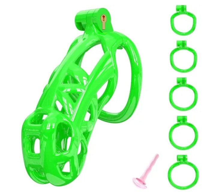 Maxi Green Cobra 3D Printed Chastity Device With Urethral with 5 Sizes Breathable Rings - Image 7