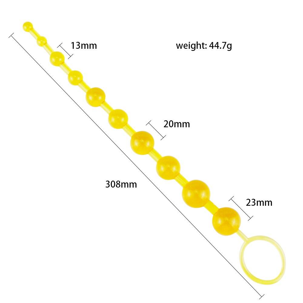Yellow 12" Soft Long Anal Beads With Pull Ring Ball G Spot Massager Beads - Image 5