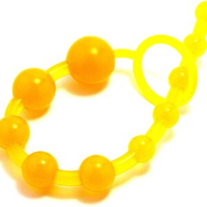 Yellow 12" Soft Long Anal Beads With Pull Ring Ball G Spot Massager Beads