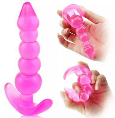 2 Pieces Combo Pink Purple 5 Beaded Anal Butt Plug - Image 2