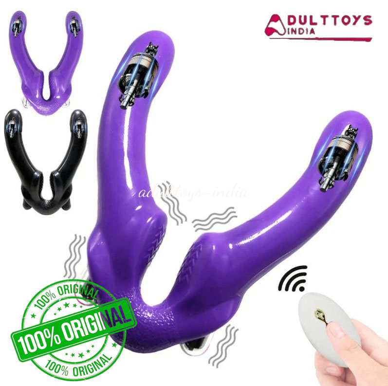 1st time India Strapless Strap On Double Ended Double Penetration Purple Dildo Lesbian Anal G-spot Vibrator