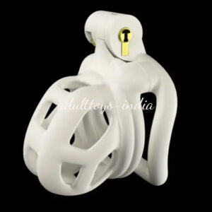 White Chastity Lock Lightweight Double Solitary Face Ring Design with Key and Lock for Male