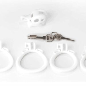 White Super Mini Cobra Double Cuff Chastity Cage Kit For Men