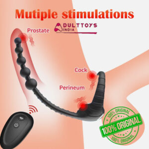 Premium Vibrating Ring Prostate Massager 10 Frequencies Wireless Remote Locking Black Anal Bead Design