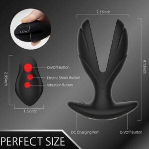 Electric Shock Two Flaps Vibrating Anal Plug Prostate Massager Sex Toys Black