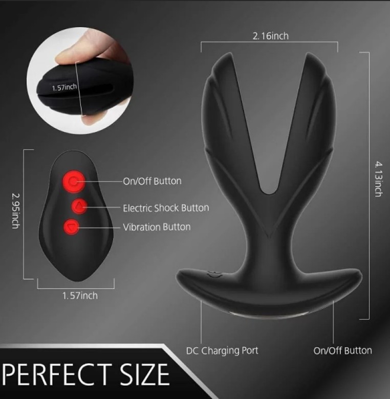 Electric Shock Two Flaps Vibrating Anal Plug Prostate Massager Sex Toys Black - Image 7